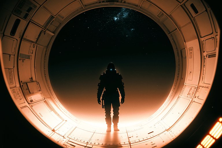 An imagined image inspired by the movie Event Horizon (1997) depicting an astronaut in front of an open airlock