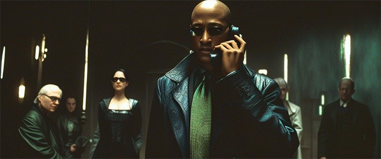 An imagined image of Morpheus and crew in the movie The Matrix (1999)