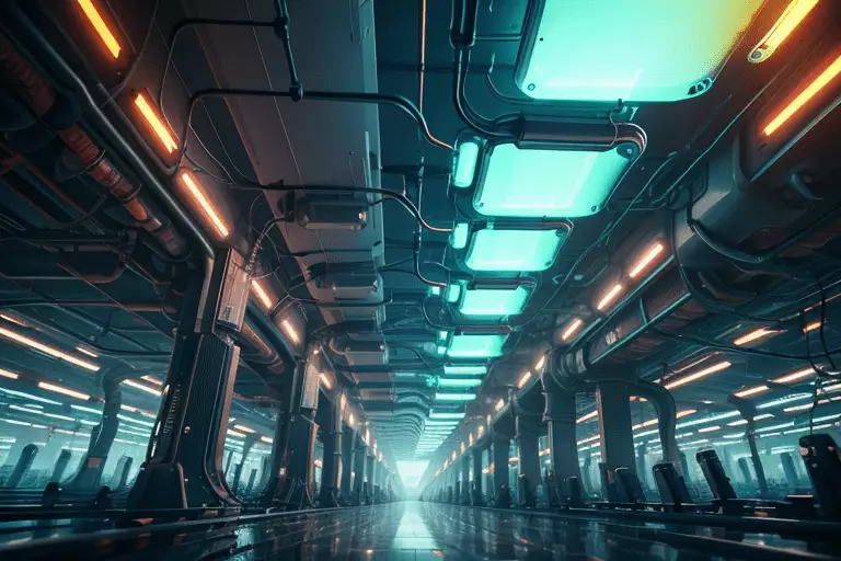 An imagined image of a sci-fi power plant inspired by the movie The Matrix (1999)